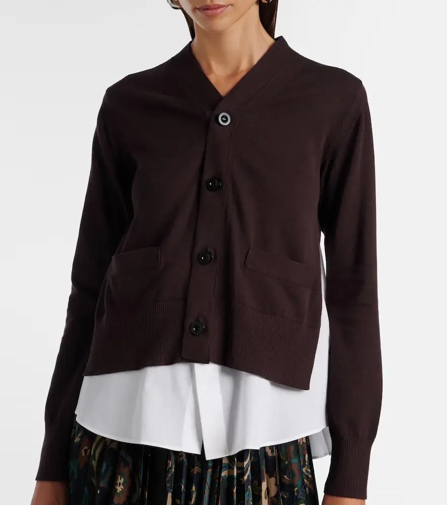 Sacai Layered cotton cardigan | Thumbnail 7