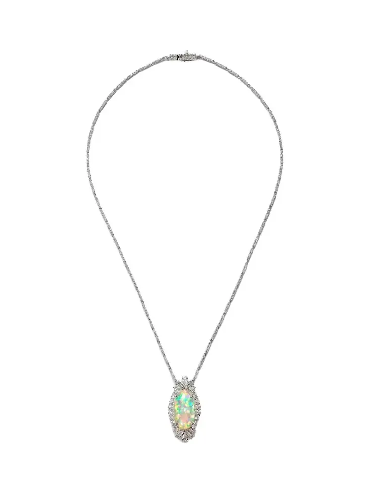 Reign Supreme 18kt white gold pendant necklace with diamonds and opal