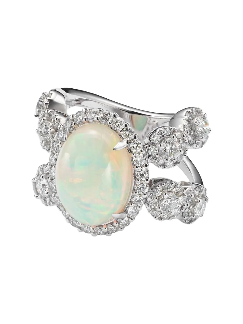 YEPREM Reign Supreme 18kt white gold ring with diamonds and opal