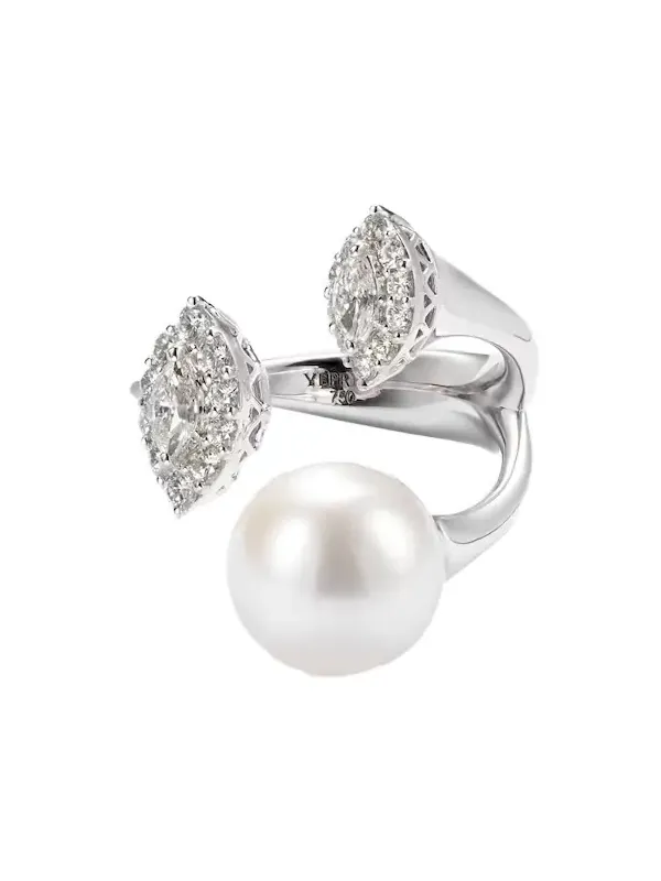 Pearlescent 18kt white gold ring with diamonds and pearl Pearlescent 18kt white gold ring with diamonds and pearl