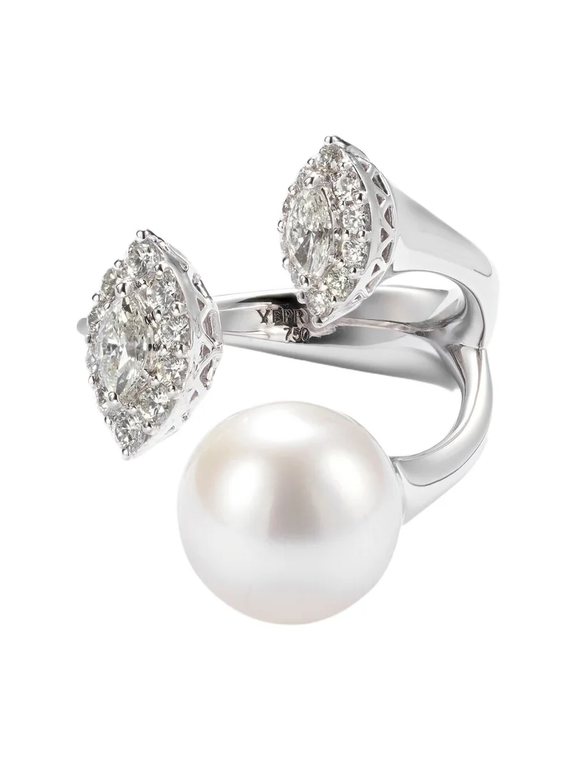 Pearlescent 18kt white gold ring with diamonds and pearl Pearlescent 18kt white gold ring with diamonds and pearl