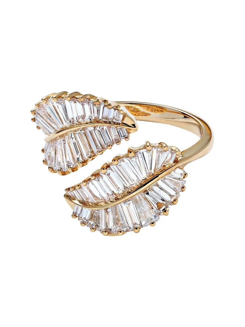 Palm Leaf 18kt gold ring with diamonds