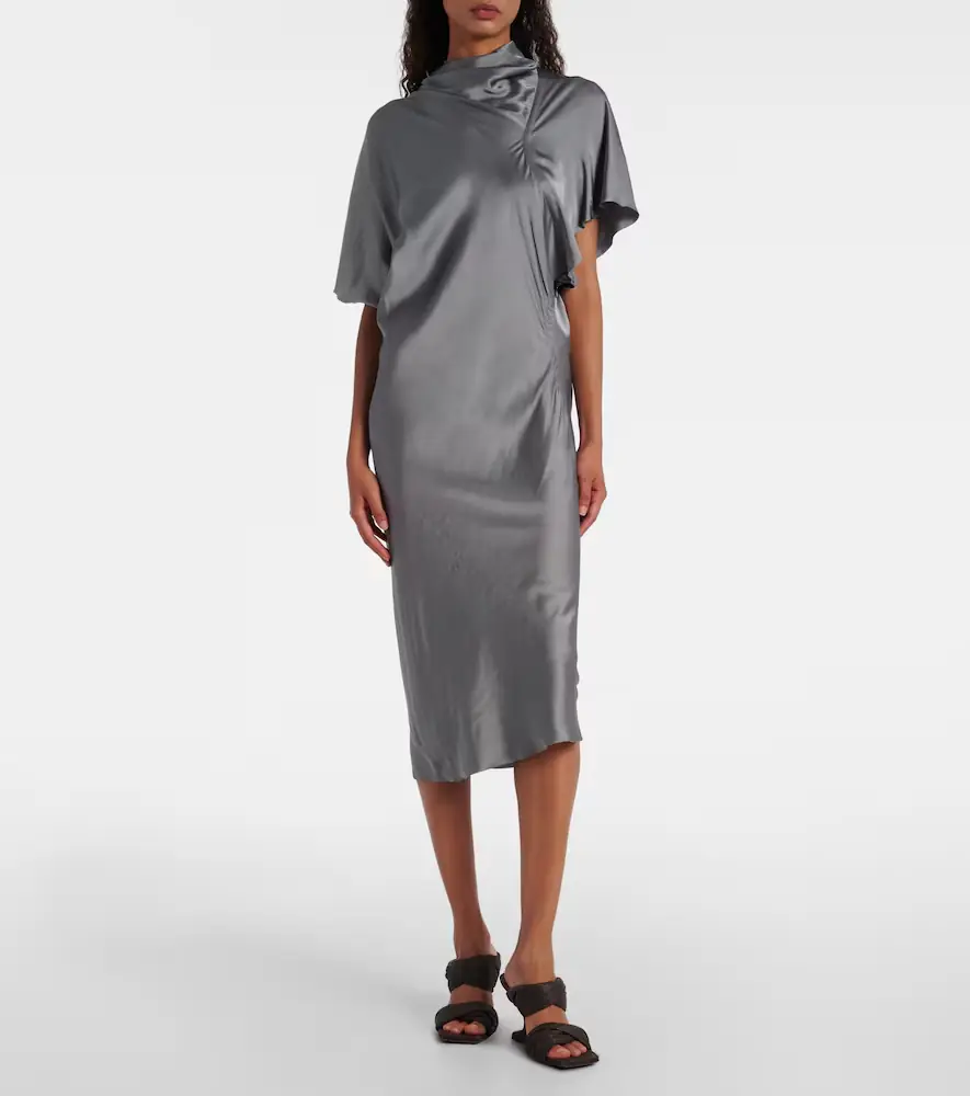 Rick Owens Gathered satin midi dress | Thumbnail 2