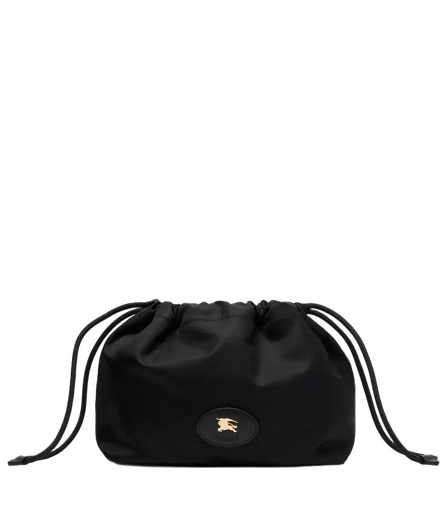 Reversible leather-trimmed pouch