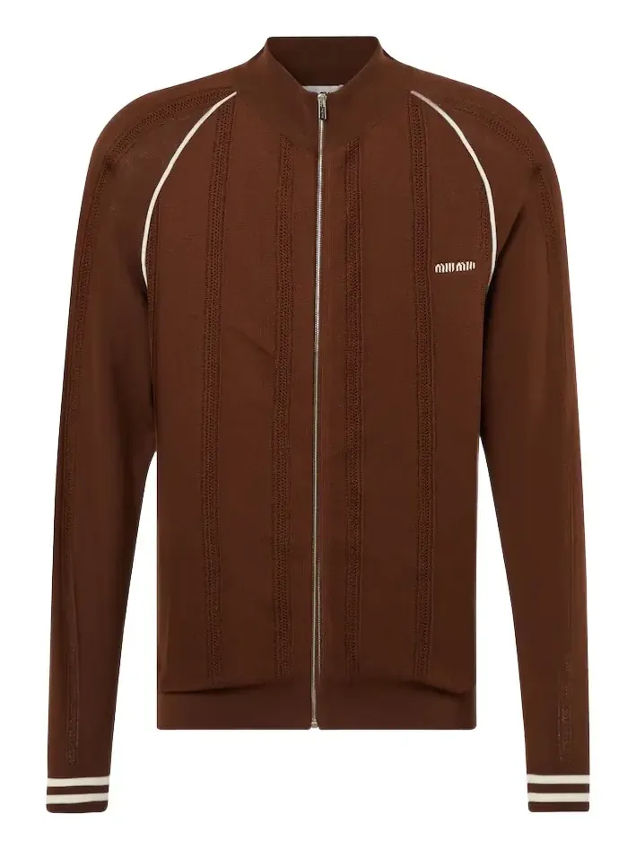 Logo cotton-blend zip-up cardigan