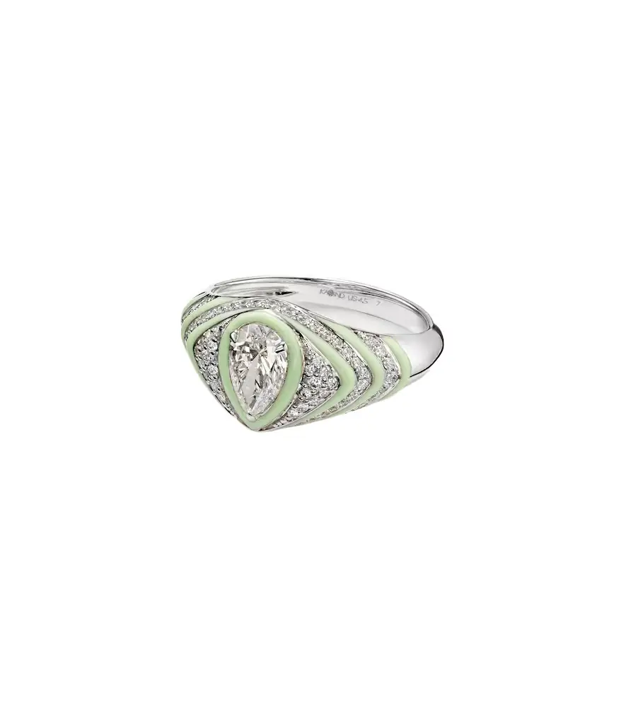 Kamyen Striped Pear 18kt white gold and enamel pinky ring with diamonds | Image 1 Kamyen Striped Pear 18kt white gold and enamel pinky ring with diamonds | Image 1