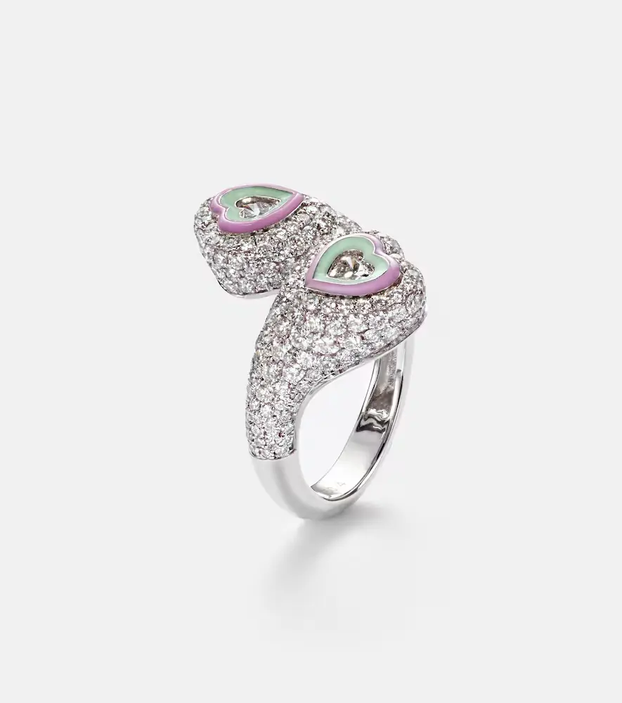 Kamyen Gemini Heart 18kt white gold and enamel pinky ring with diamonds | Thumbnail 2 Kamyen Gemini Heart 18kt white gold and enamel pinky ring with diamonds | Thumbnail 2