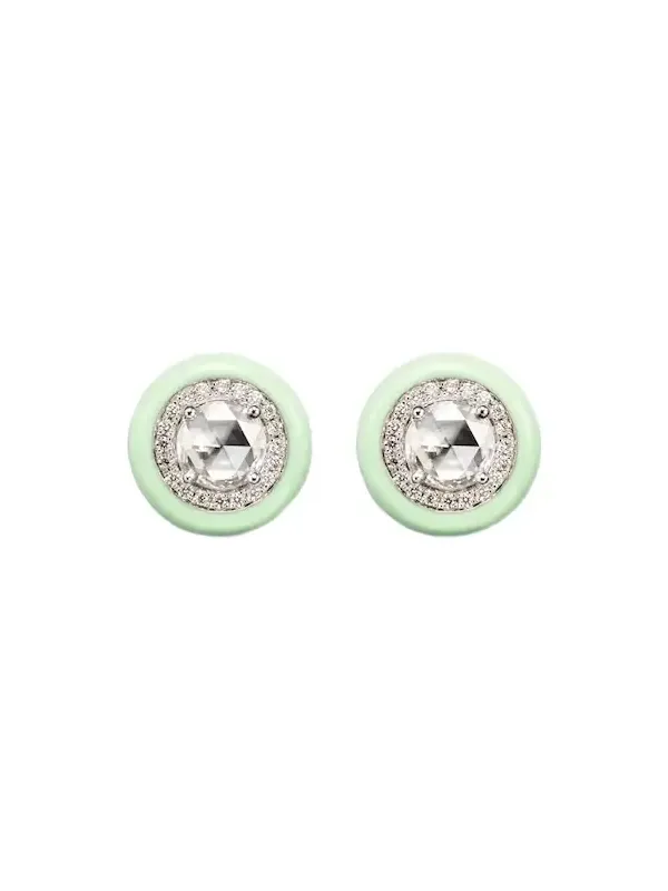 18kt white gold earrings with diamonds and enamel