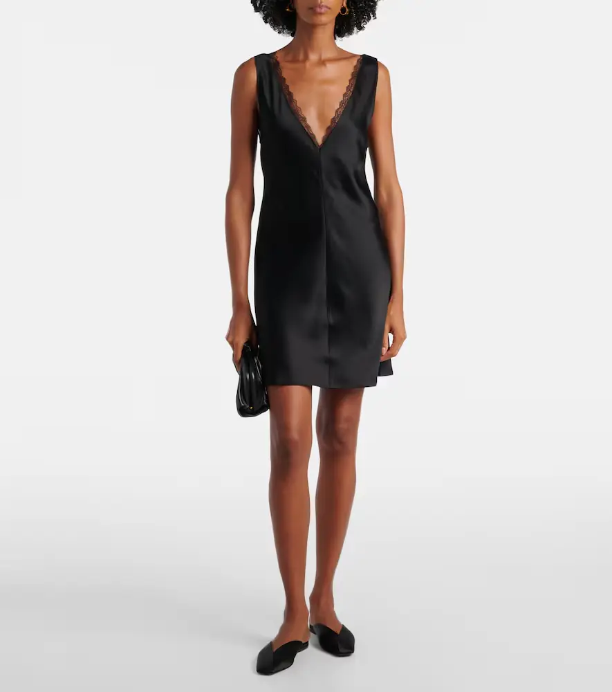 LESET Barb lace-trimmed satin minidress | Thumbnail 2