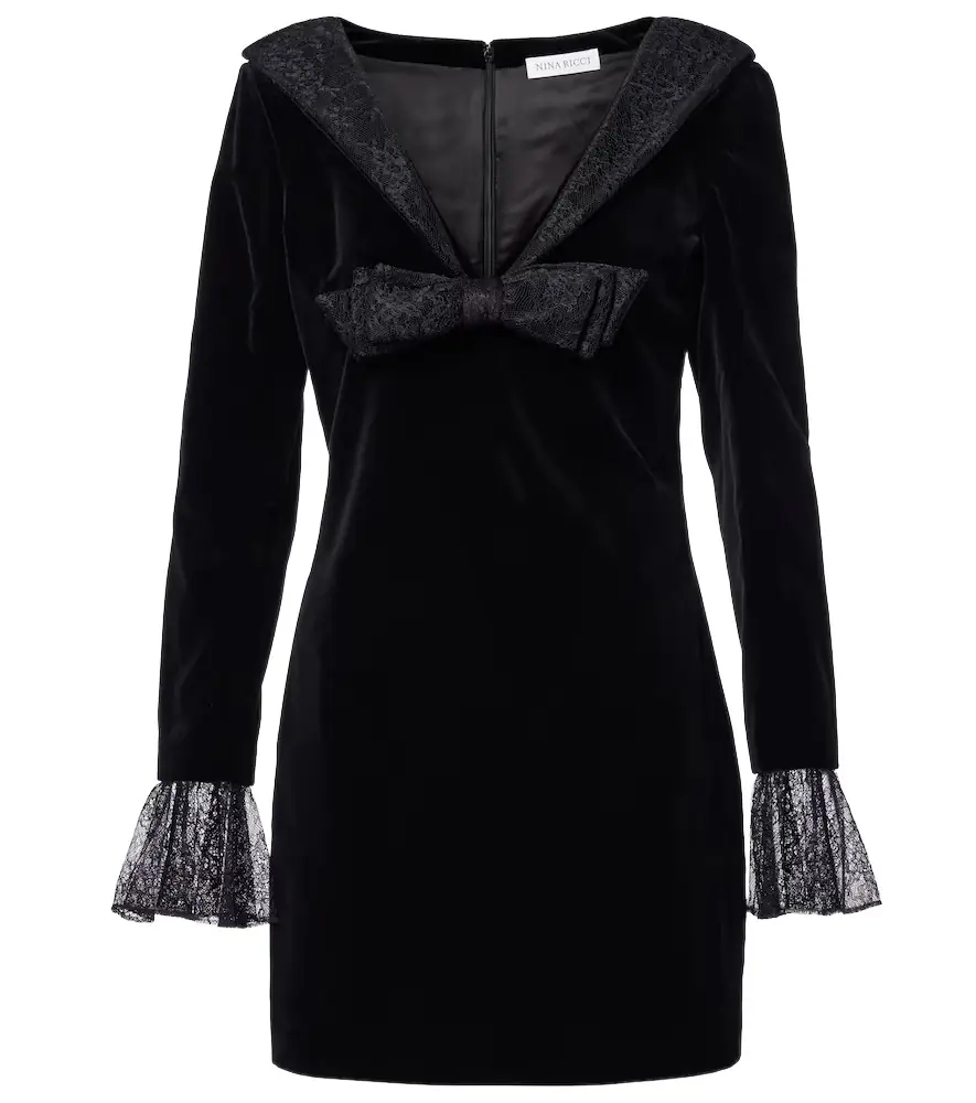 Nina Ricci Lace-trimmed cotton velvet minidress | Image 1 Nina Ricci Lace-trimmed cotton velvet minidress | Image 1