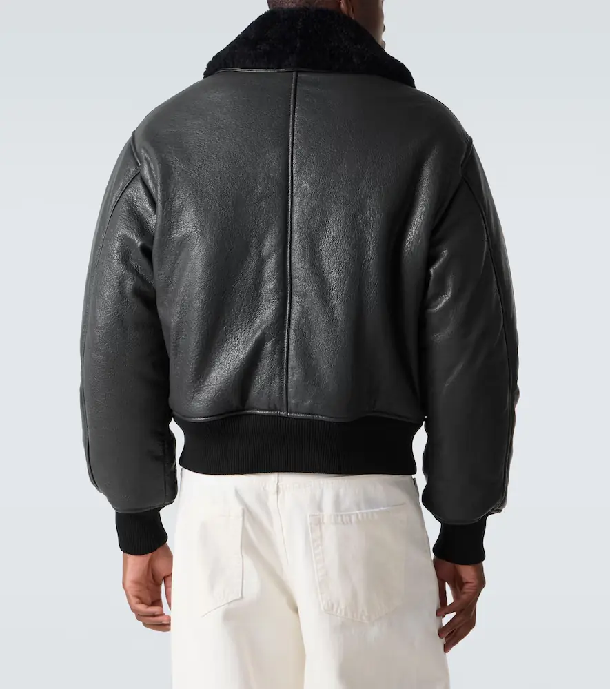 AMI PARIS Shearling-trimmed leather bomber jacket | Thumbnail 3 AMI PARIS Shearling-trimmed leather bomber jacket | Thumbnail 3