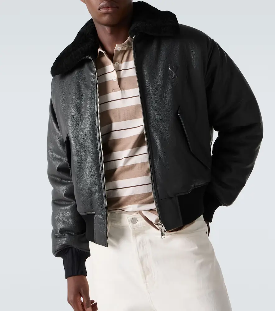 AMI PARIS Shearling-trimmed leather bomber jacket | Thumbnail 5 AMI PARIS Shearling-trimmed leather bomber jacket | Thumbnail 5