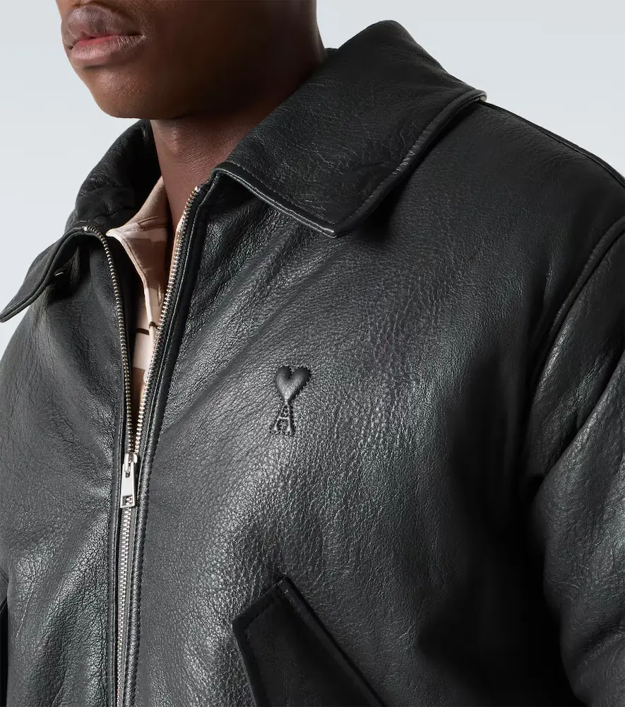 AMI PARIS Shearling-trimmed leather bomber jacket | Thumbnail 6 AMI PARIS Shearling-trimmed leather bomber jacket | Thumbnail 6