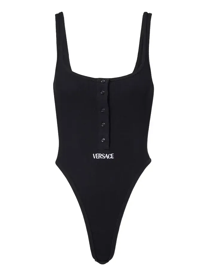 Ribbed-knit logo cotton-blend bodysuit Ribbed-knit logo cotton-blend bodysuit