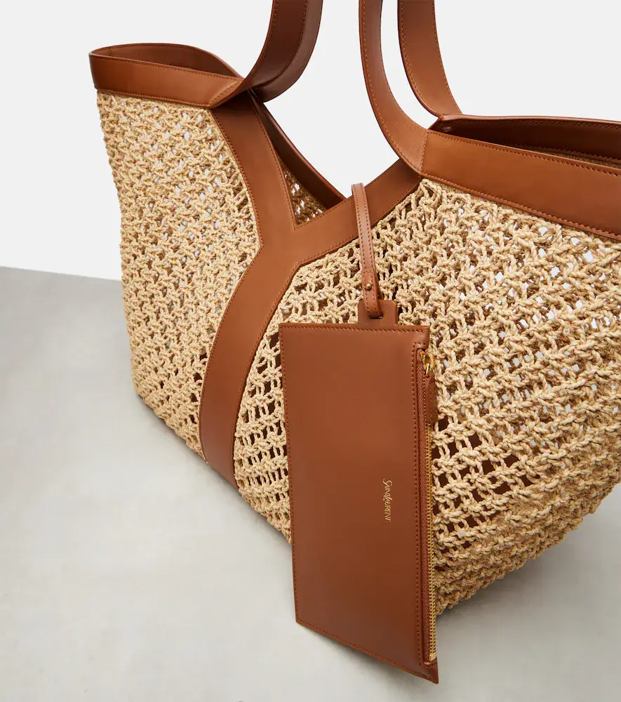 Saint Laurent Y leather-trimmed raffia tote bag | Thumbnail 4 Saint Laurent Y leather-trimmed raffia tote bag | Thumbnail 4