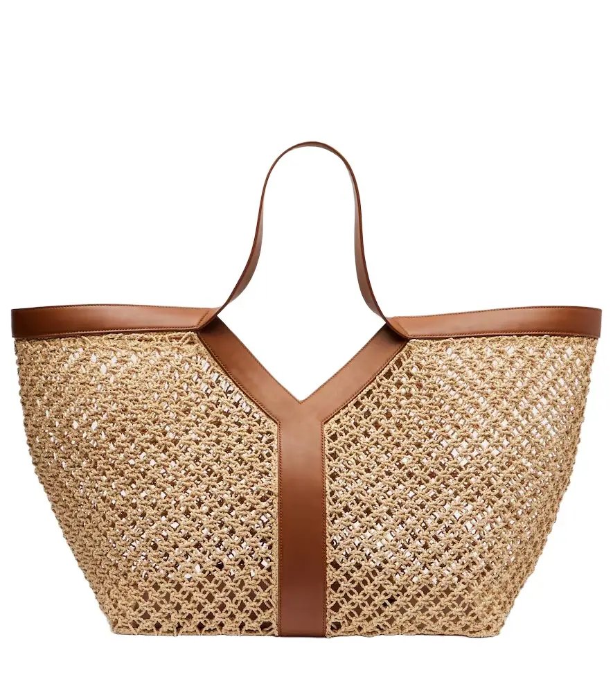 Saint Laurent Y leather-trimmed raffia tote bag | Image 1 Saint Laurent Y leather-trimmed raffia tote bag | Image 1