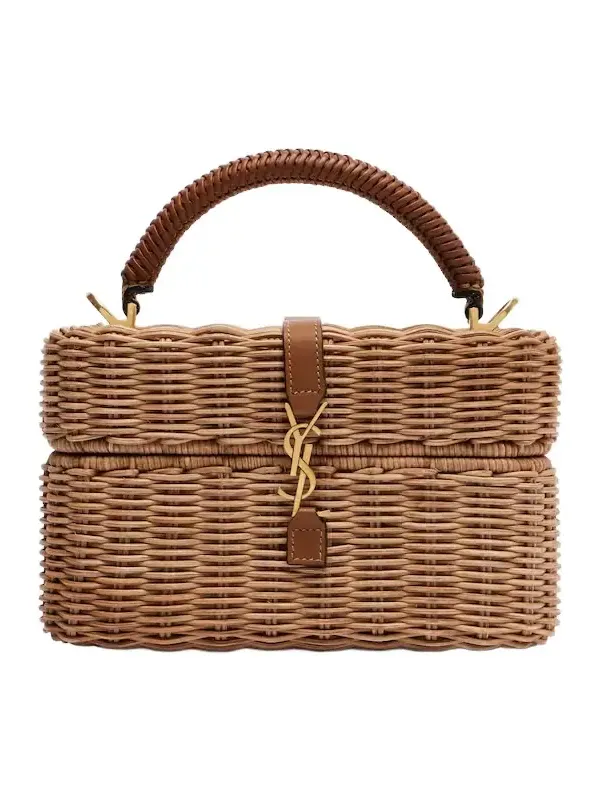 Gaby leather-trimmed wicker vanity bag Gaby leather-trimmed wicker vanity bag