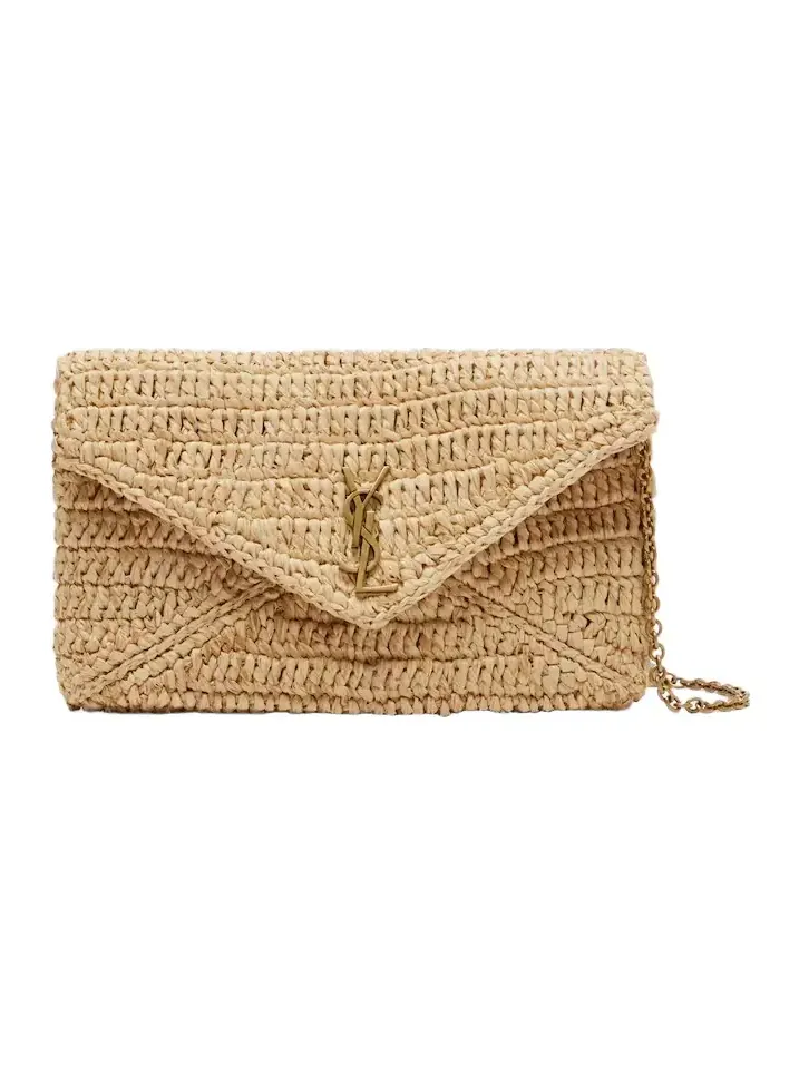 Saint Laurent Cassandre Mini raffia shoulder bag
