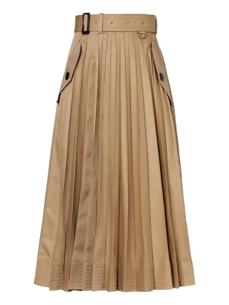 Cotton-blend gabardine midi skirt
