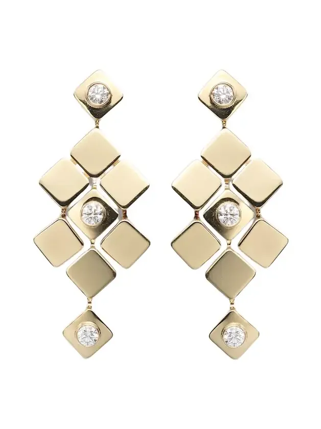 Tile Temple 18kt gold drop earrings with diamonds