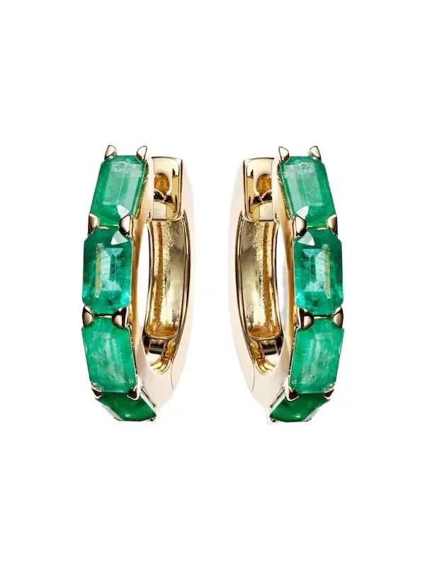 18kt gold huggie earrings with emeralds 18kt gold huggie earrings with emeralds