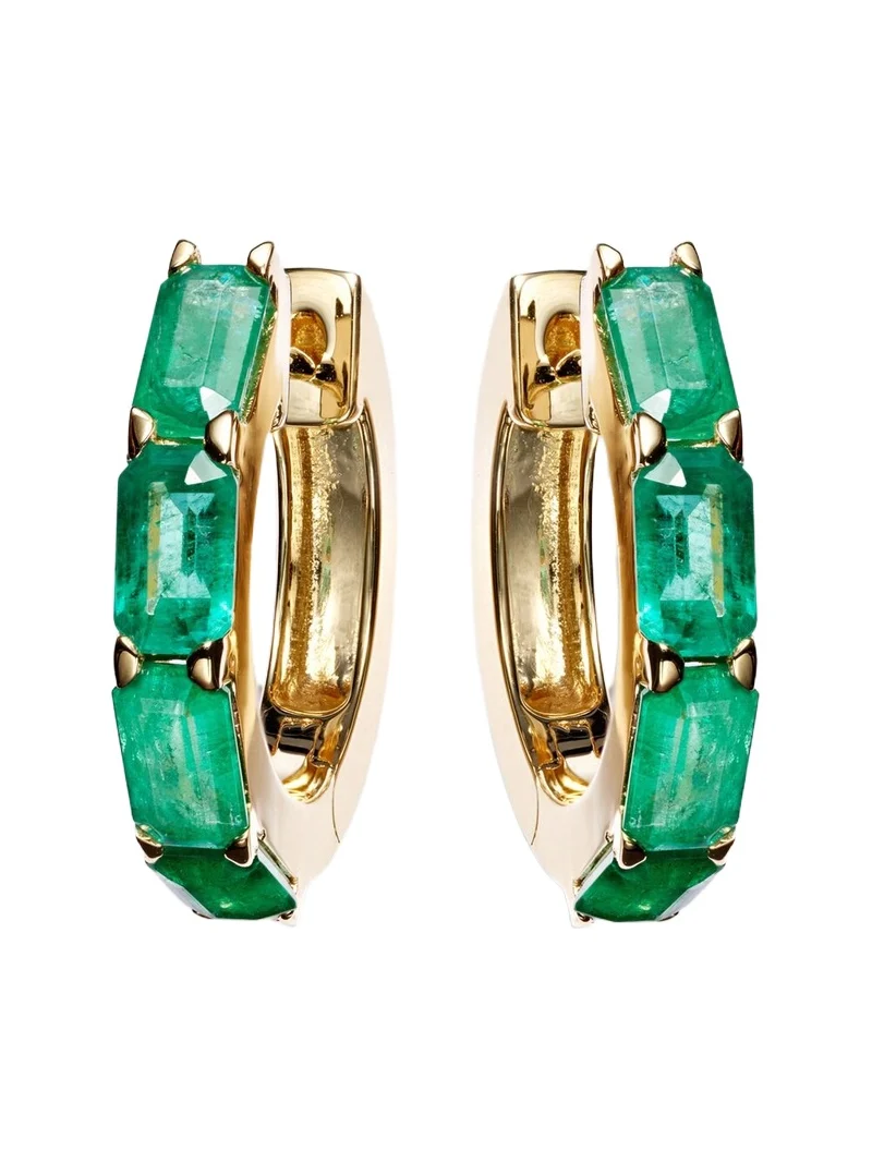 18kt gold huggie earrings with emeralds 18kt gold huggie earrings with emeralds