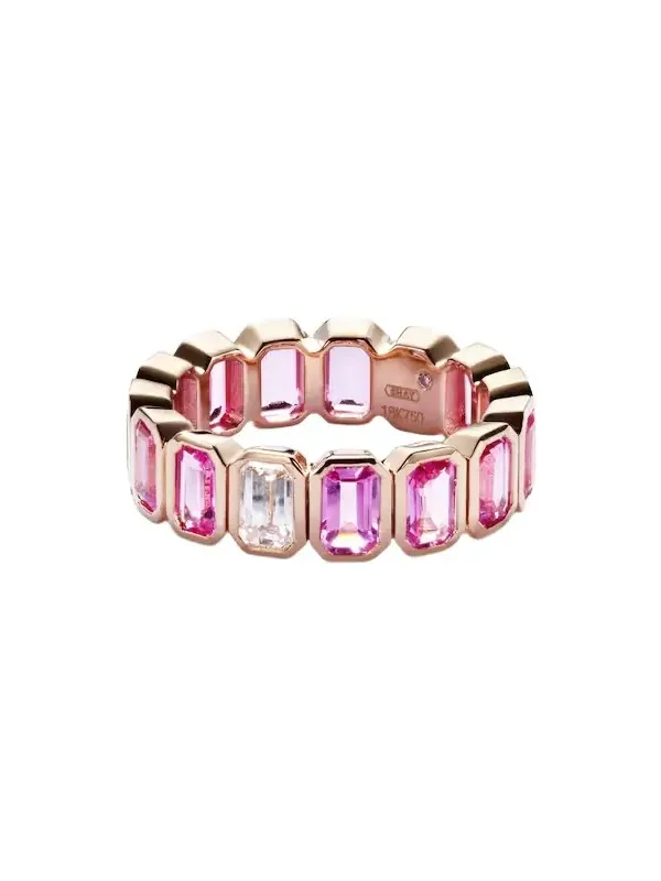 18kt rose gold ring with pink sapphires and diamond