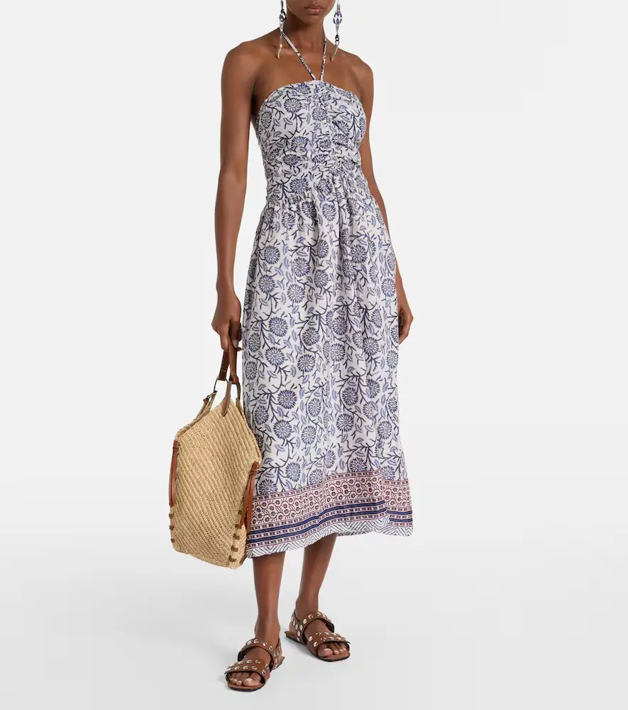 Velvet Floral ruched cotton midi dress | Thumbnail 4