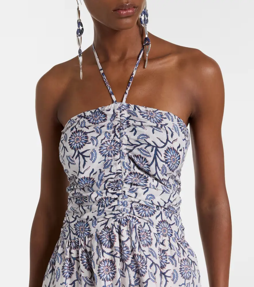 Velvet Floral ruched cotton midi dress | Thumbnail 5