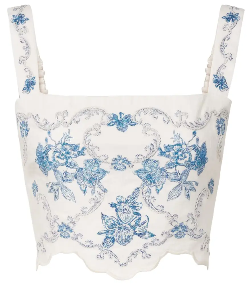 Agua by Agua Bendita Luciana Gloriosa embroidered linen crop top | Image 1 Agua by Agua Bendita Luciana Gloriosa embroidered linen crop top | Image 1