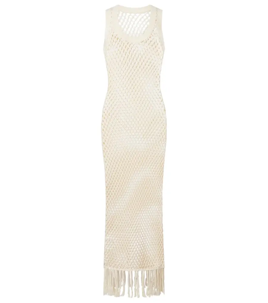 SIR. Ilaria fringed open-knit cotton maxi dress