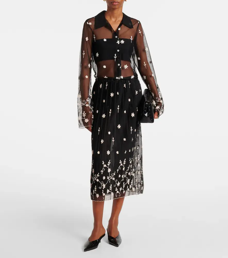 TOTEME Embroidered plissé tulle midi skirt | Thumbnail 3