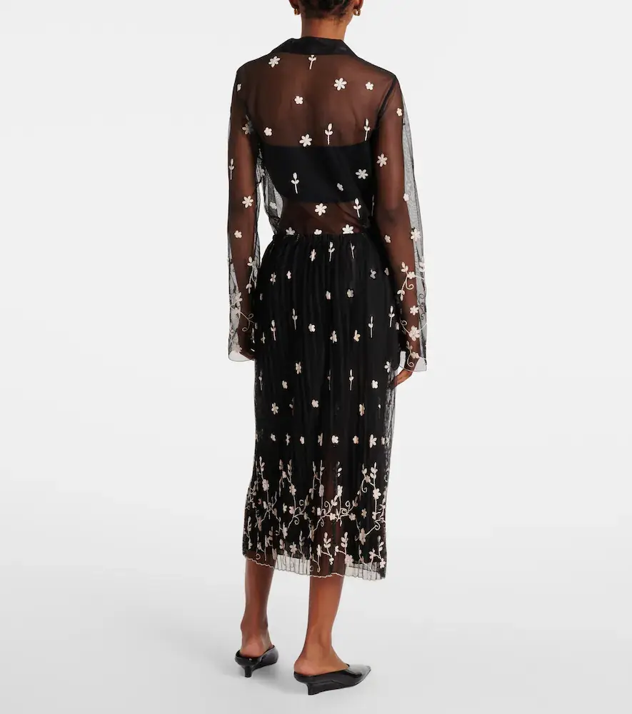 TOTEME Embroidered plissé tulle midi skirt | Thumbnail 4