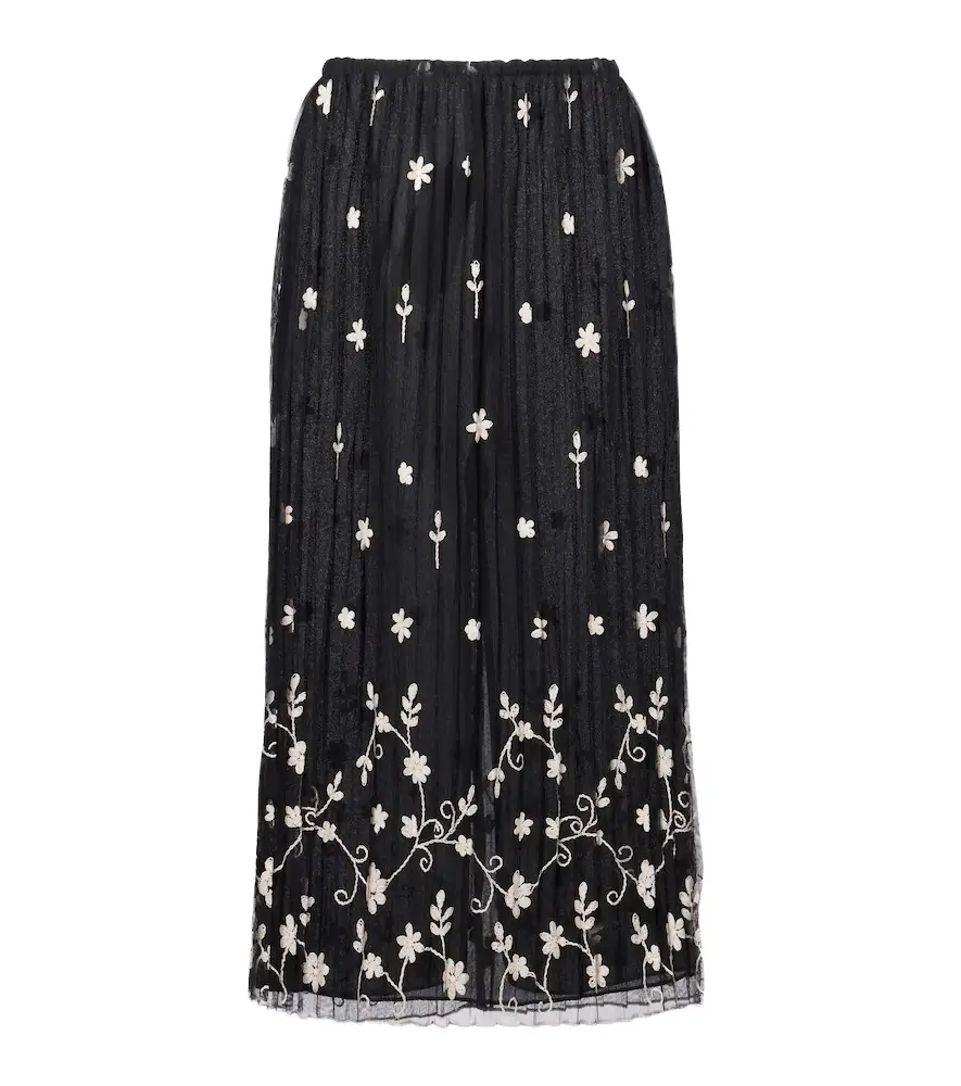 TOTEME Embroidered plissé tulle midi skirt