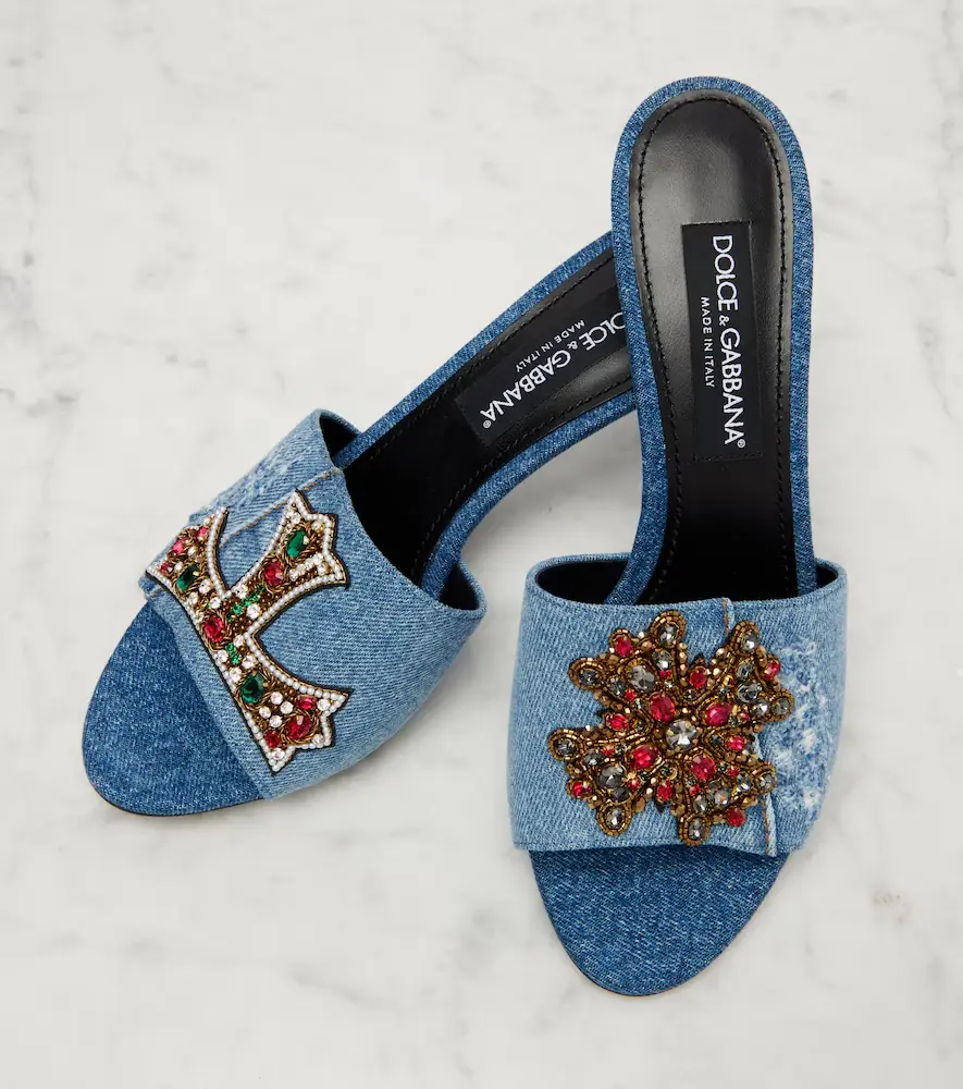 Dolce & Gabbana Crystal-embellished denim mules | Thumbnail 3