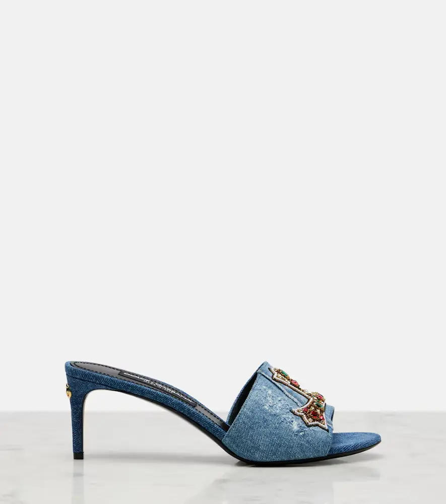 Dolce & Gabbana Crystal-embellished denim mules | Thumbnail 4