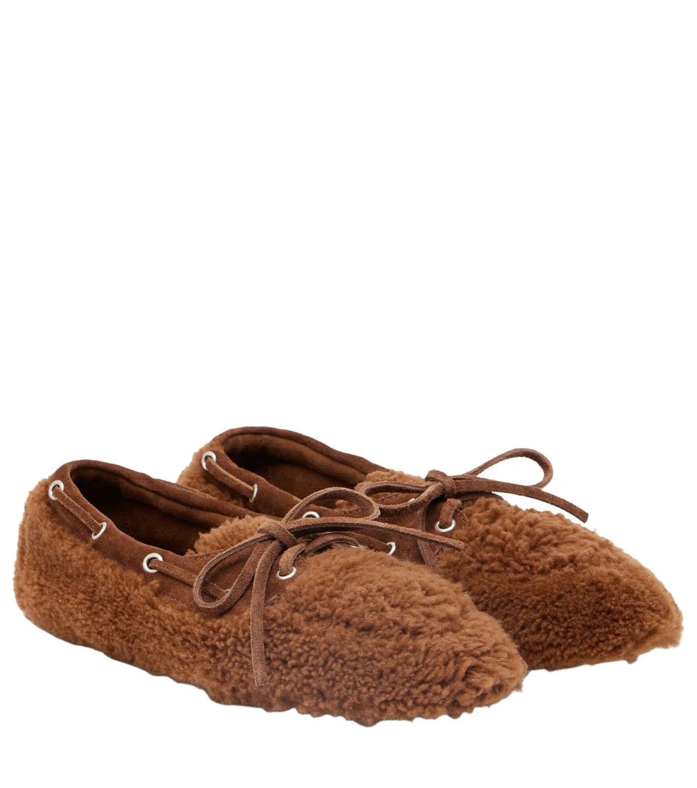 Miu Miu Suede-trimmed shearling boat shoes