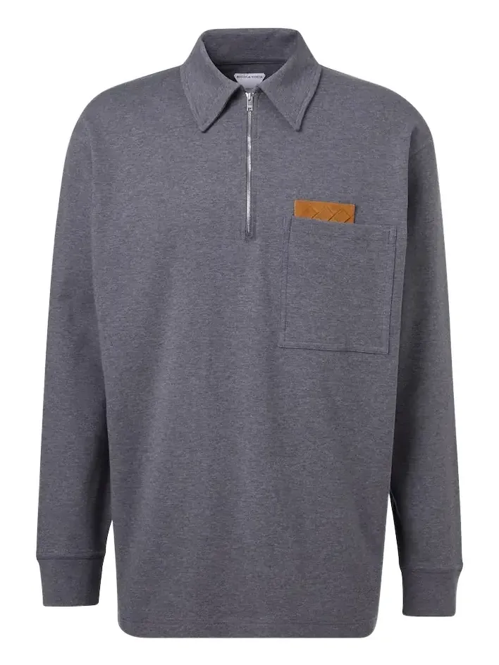 Intrecciato cotton jersey polo sweater