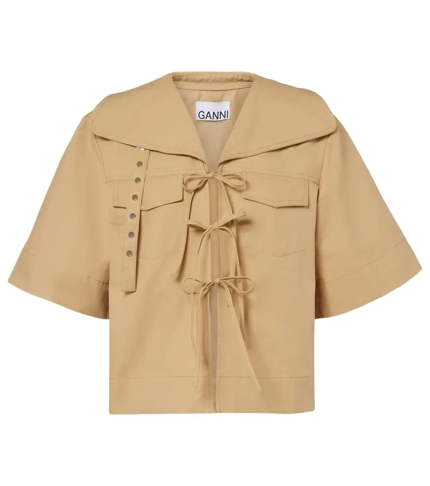 Ganni Bow-detail cotton and linen top | Image 1 Ganni Bow-detail cotton and linen top | Image 1
