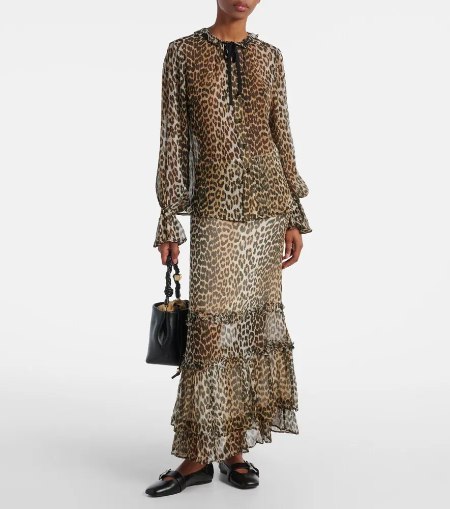 Ganni Leopard-print tie-neck chiffon blouse | Thumbnail 2