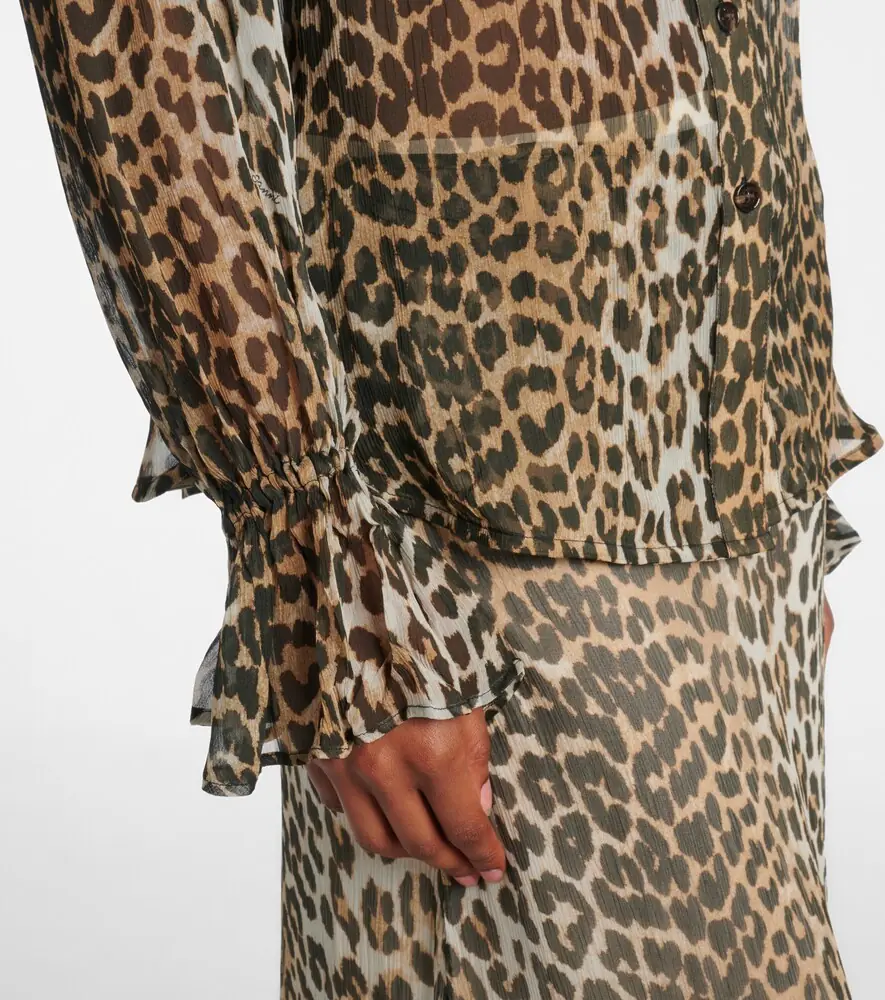 Ganni Leopard-print tie-neck chiffon blouse | Thumbnail 5