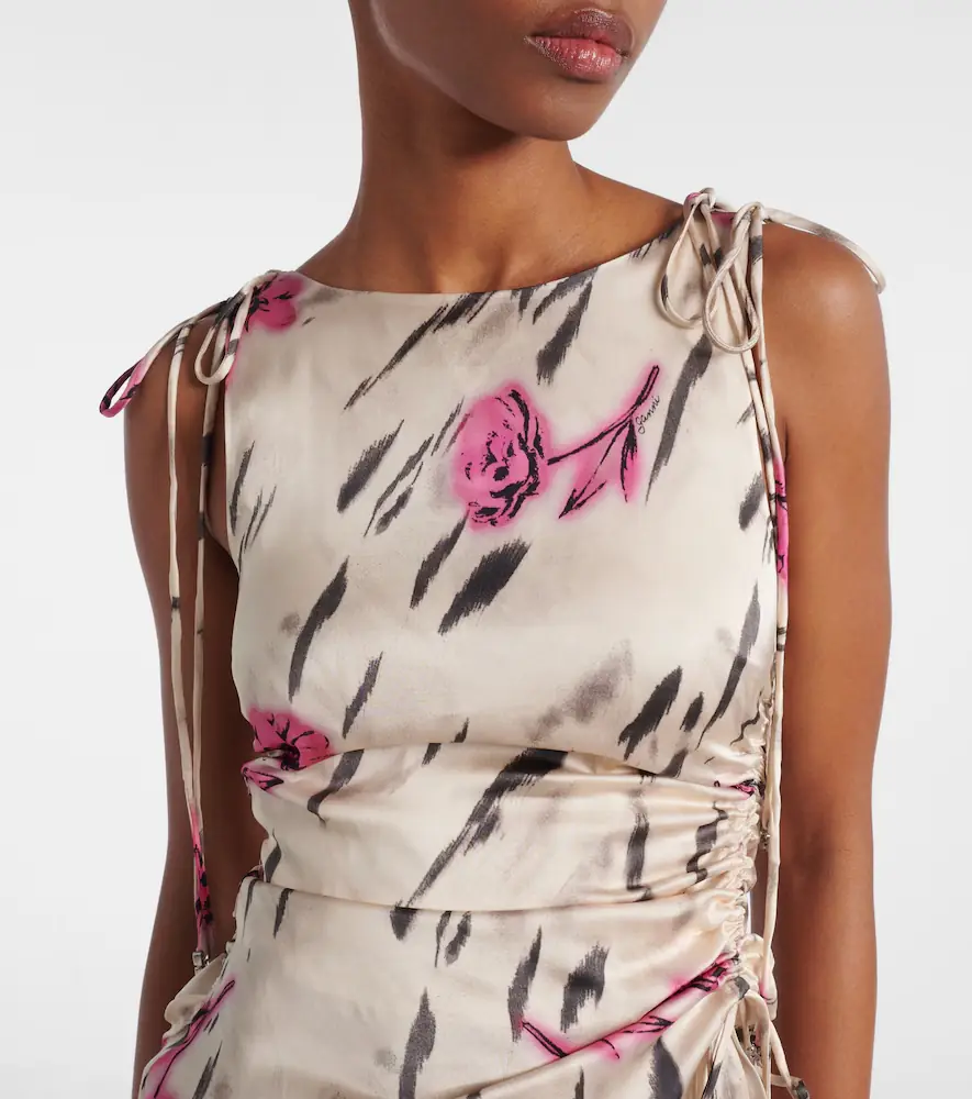 Ganni Floral ruched satin top | Thumbnail 5