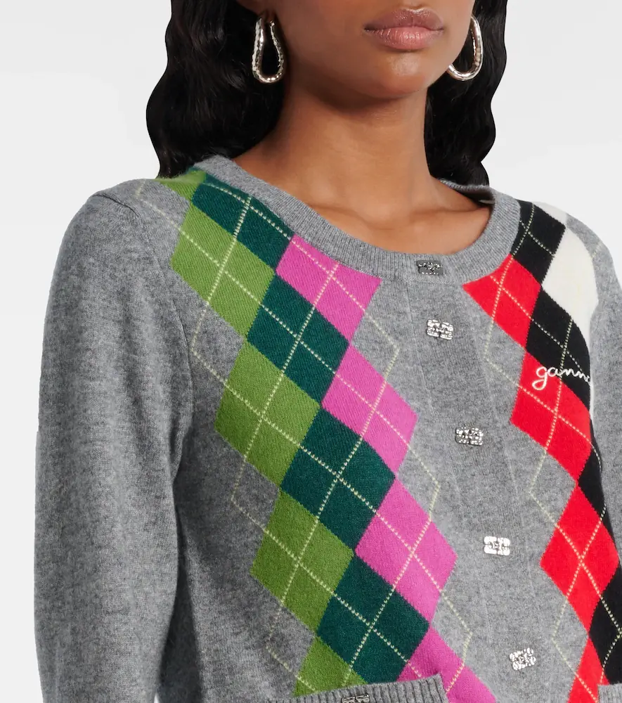 Ganni Argyle wool and cashmere cardigan | Thumbnail 3