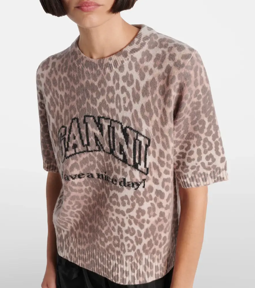 Ganni Logo leopard-print wool-blend top | Thumbnail 3