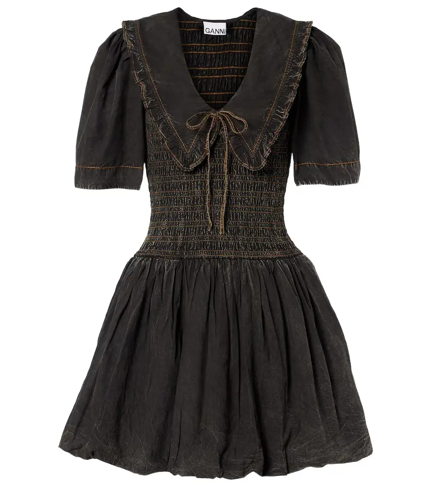Ganni Bow-detail denim minidress