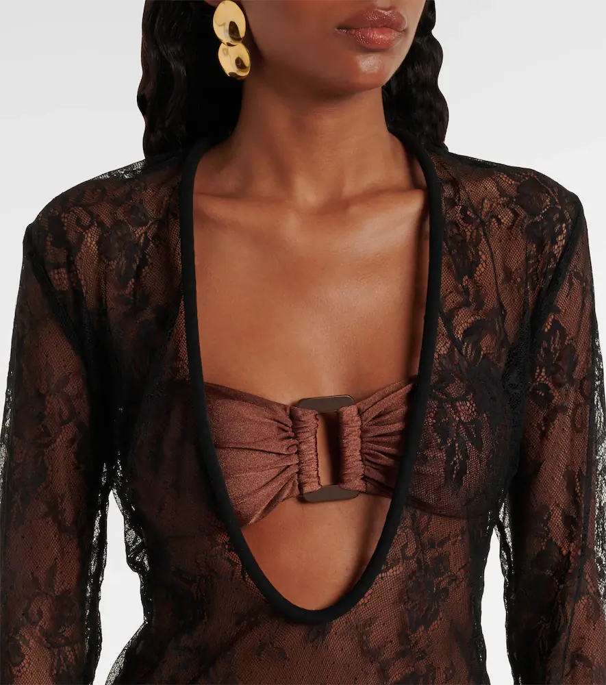 ADRIANA DEGREAS Sheer lace maxi dress | Thumbnail 3