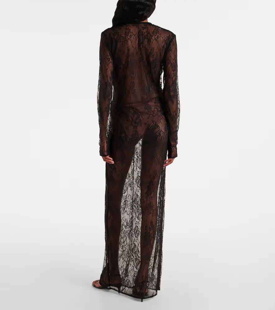 ADRIANA DEGREAS Sheer lace maxi dress | Thumbnail 4