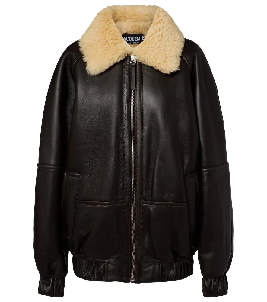Jacquemus Bombardier shearling-trimmed leather bomber jacket