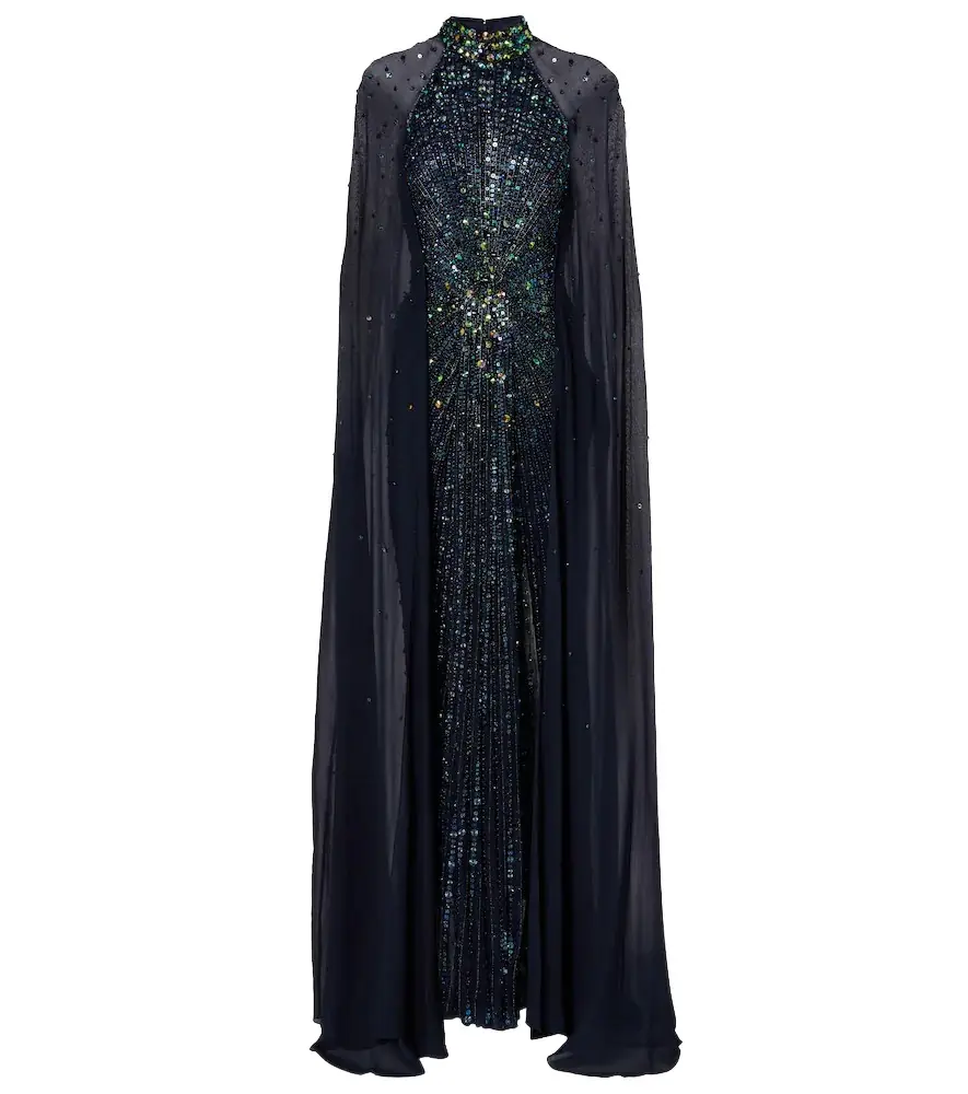 Jenny Packham Thea caped sequined gown