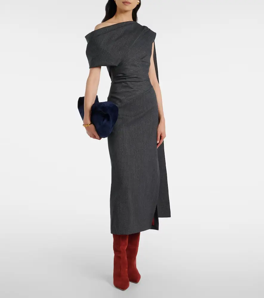 Roksanda Maite herringbone draped midi dress | Thumbnail 4